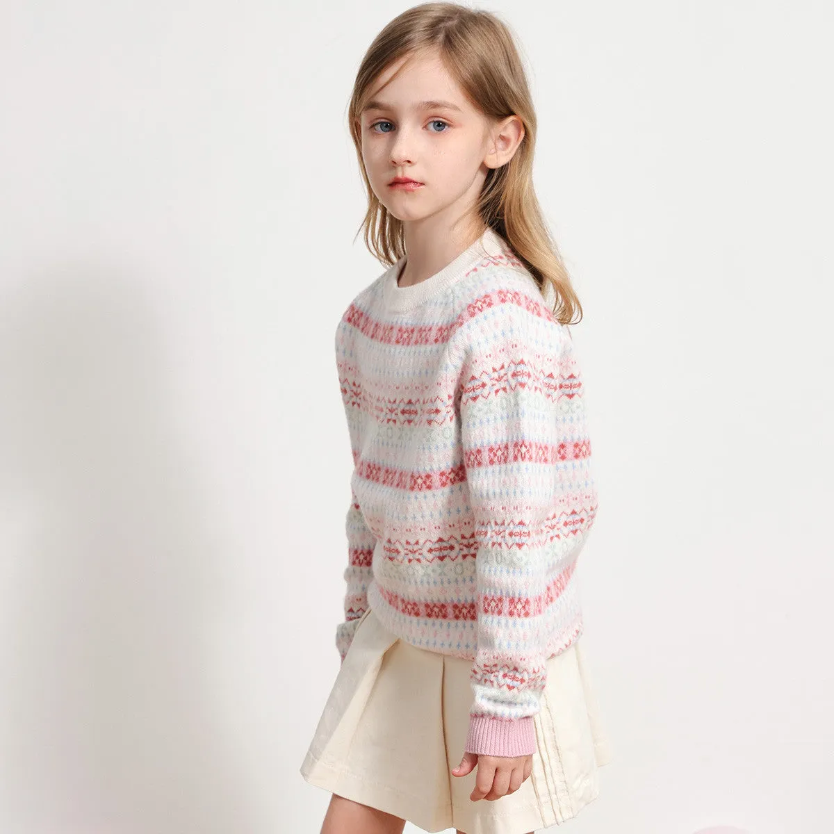 100% Wool Kids Round Neck Jacquard Sweater