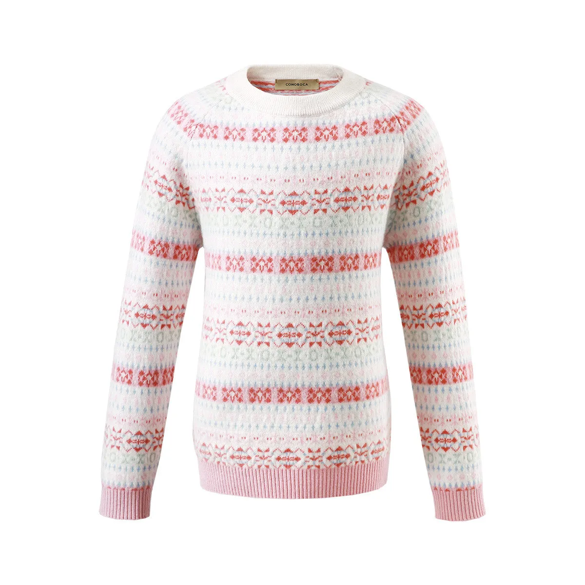 100% Wool Kids Round Neck Jacquard Sweater