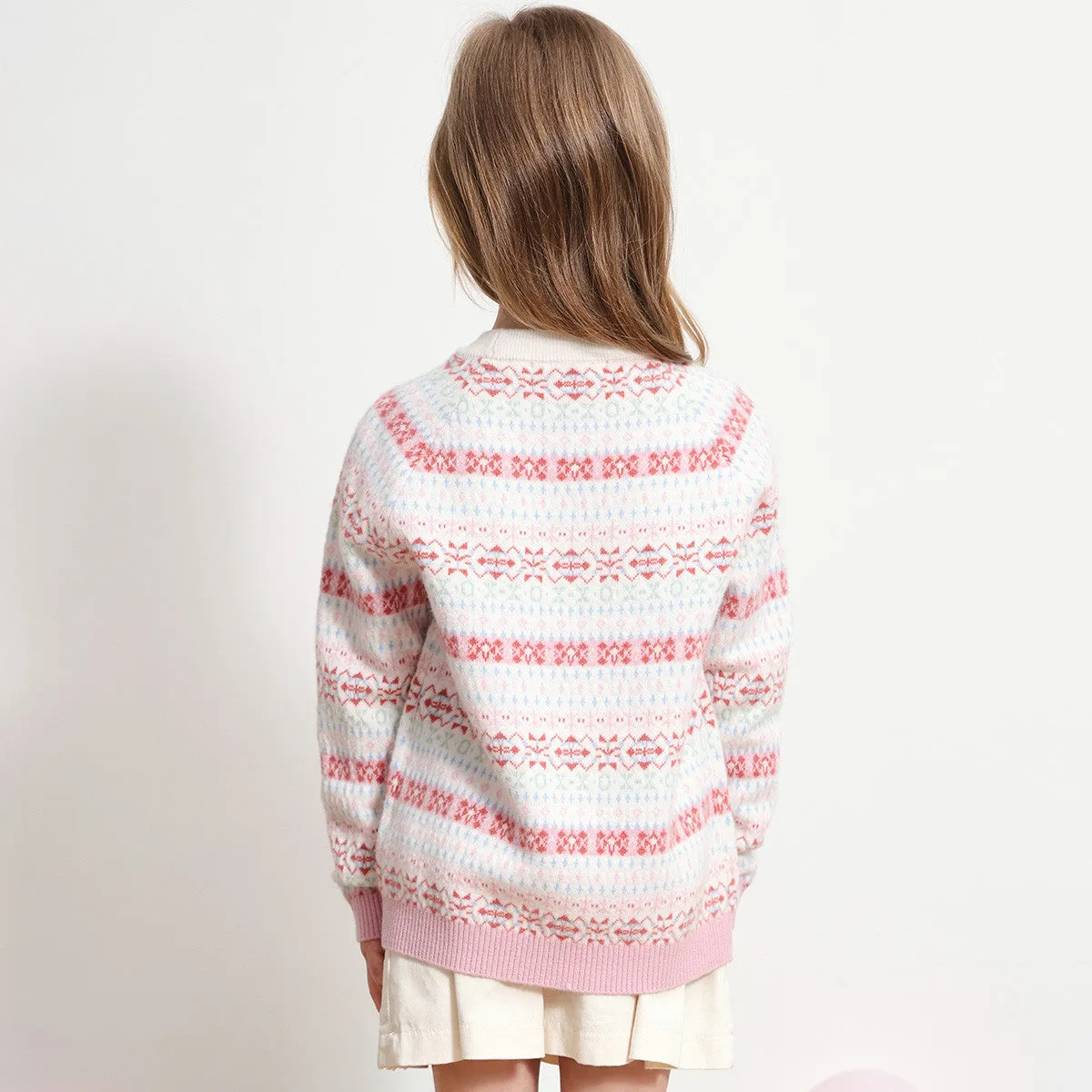100% Wool Kids Round Neck Jacquard Sweater