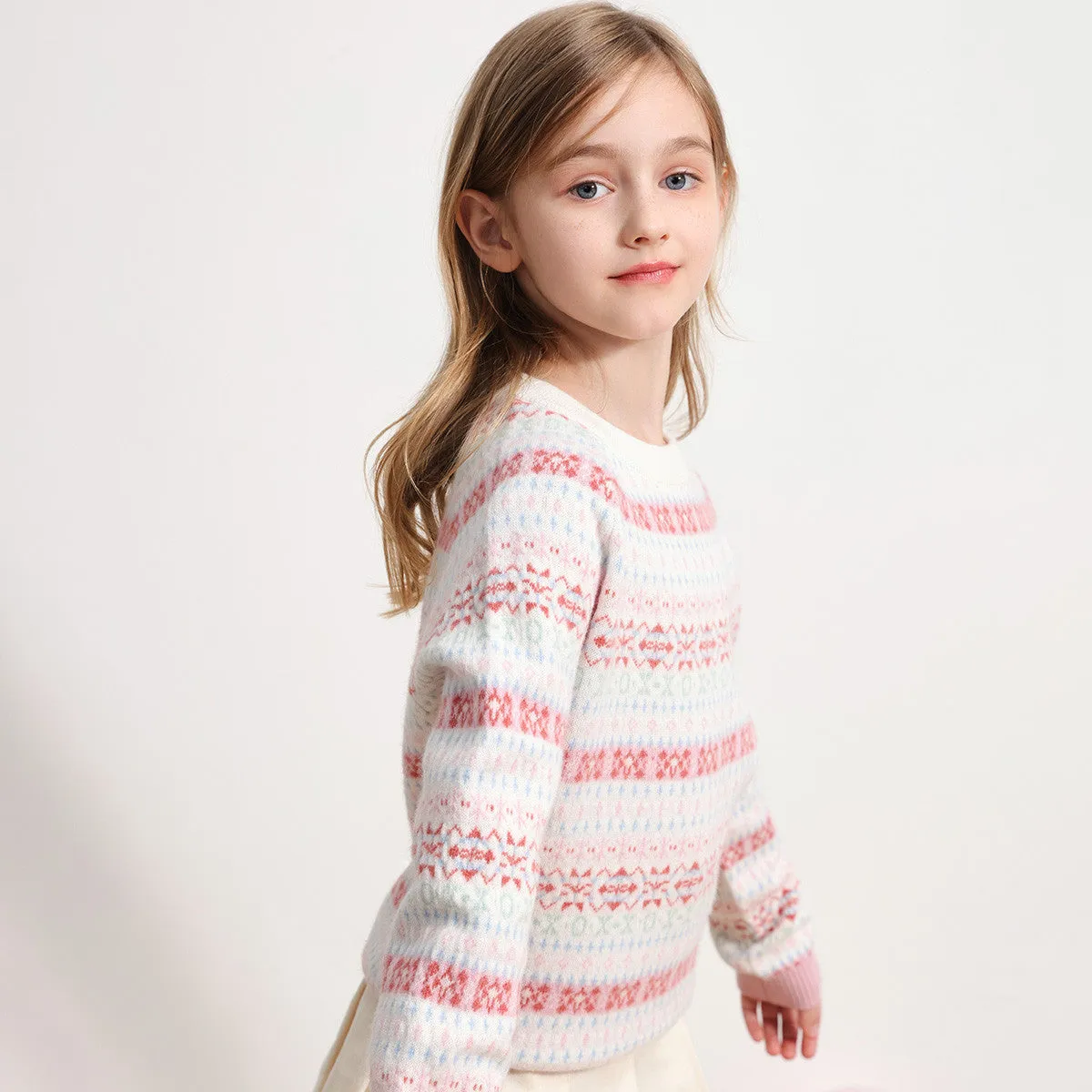 100% Wool Kids Round Neck Jacquard Sweater
