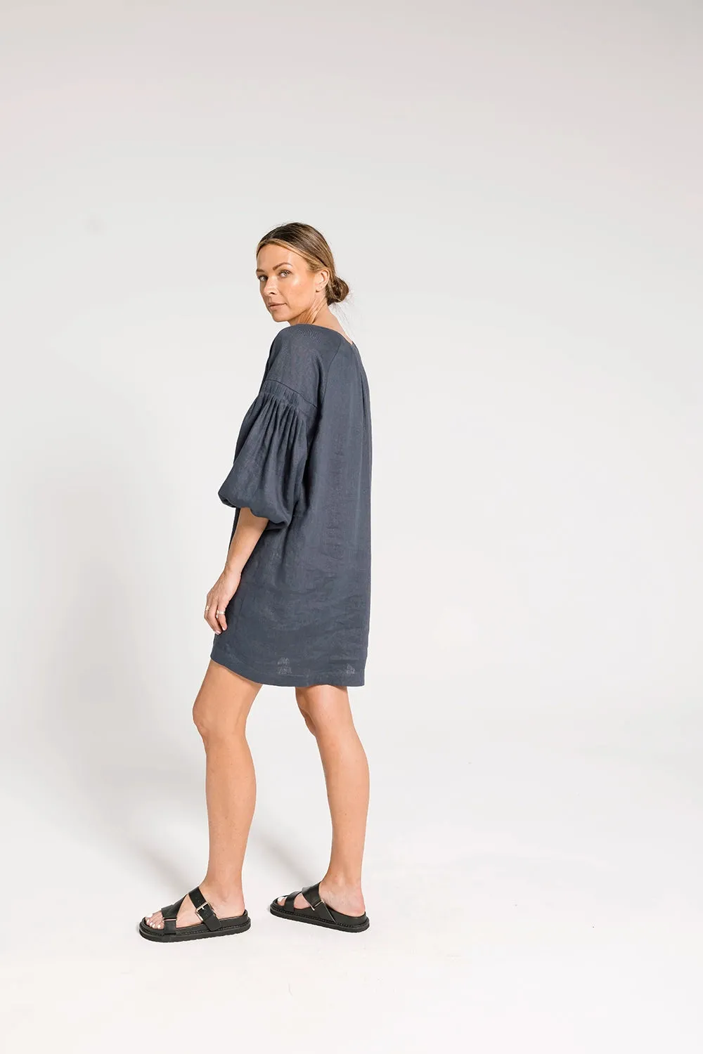 ARYELE | NINA PLEAT SLEEVE DRESS - OCEAN