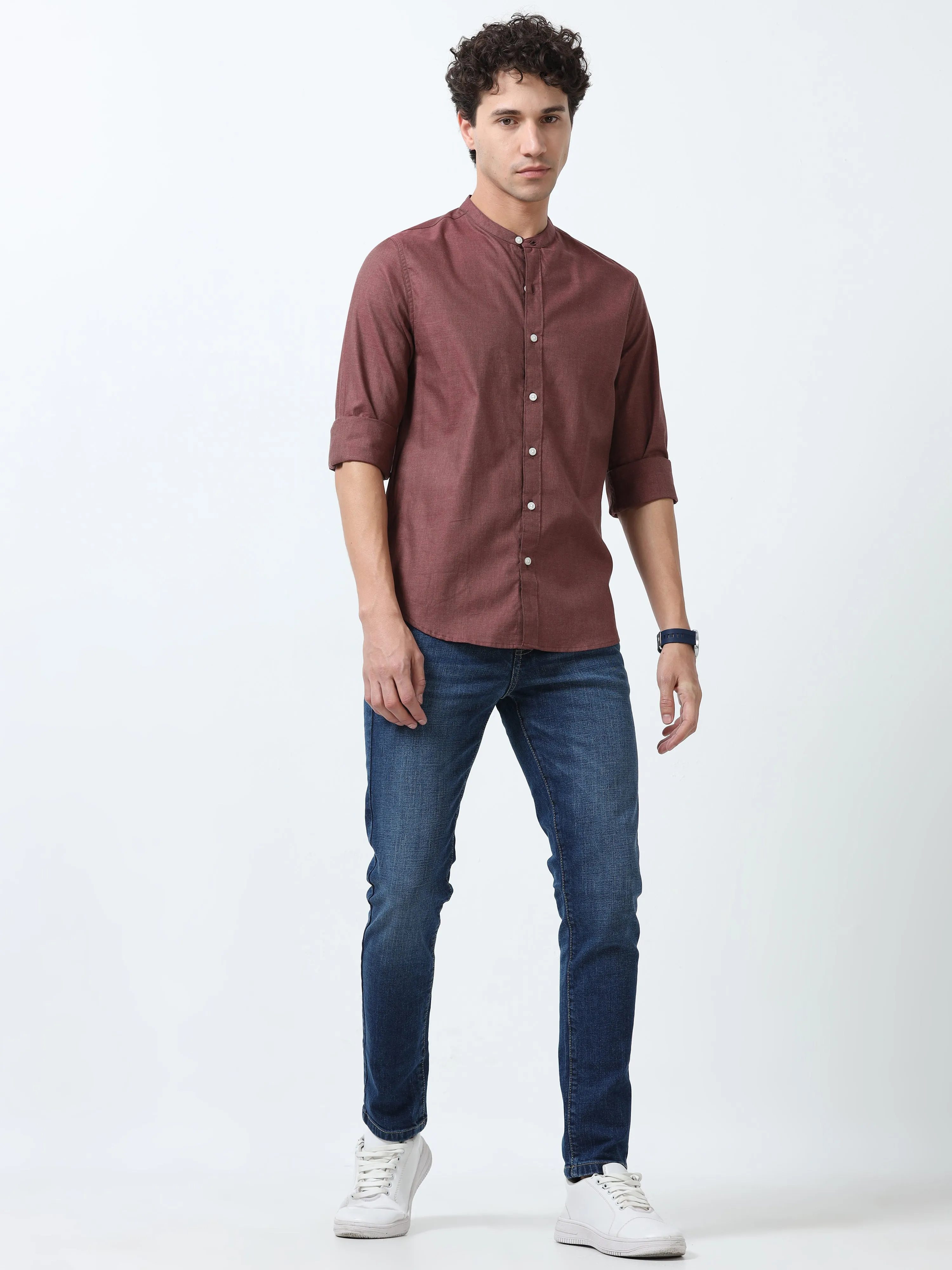 Beckett - Chinese Neck Plain Shirt - Rose Ebony