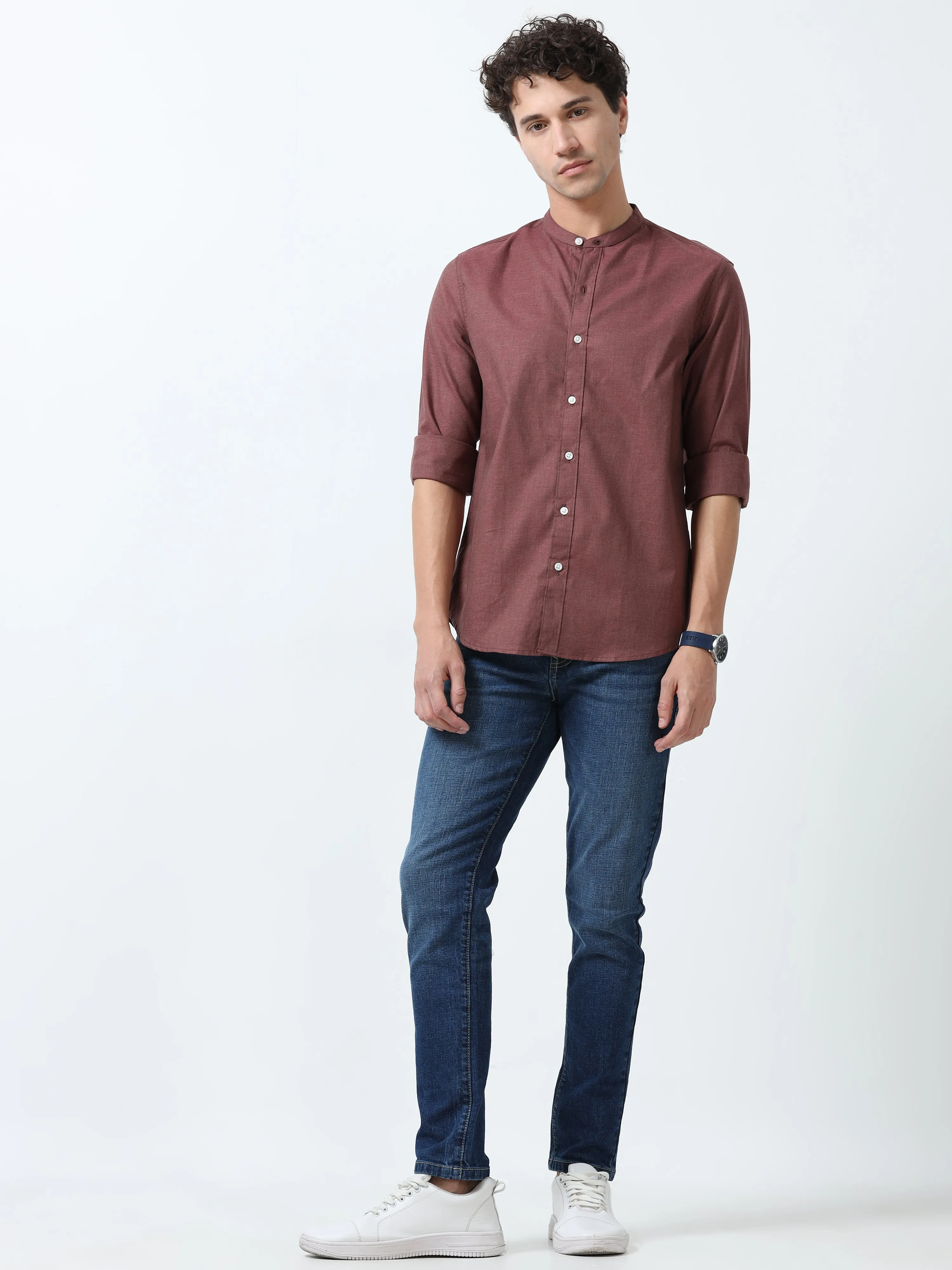 Beckett - Chinese Neck Plain Shirt - Rose Ebony
