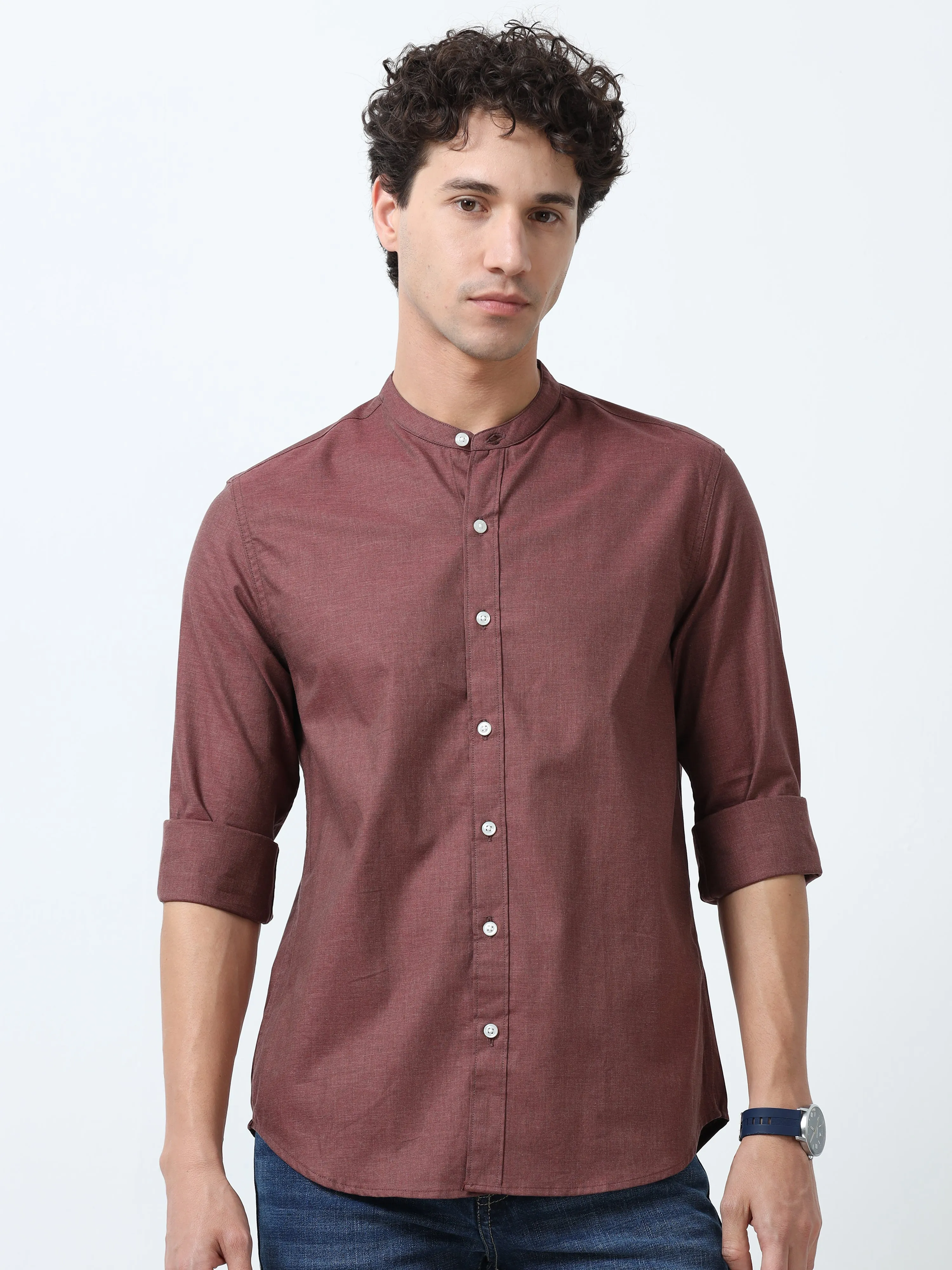 Beckett - Chinese Neck Plain Shirt - Rose Ebony