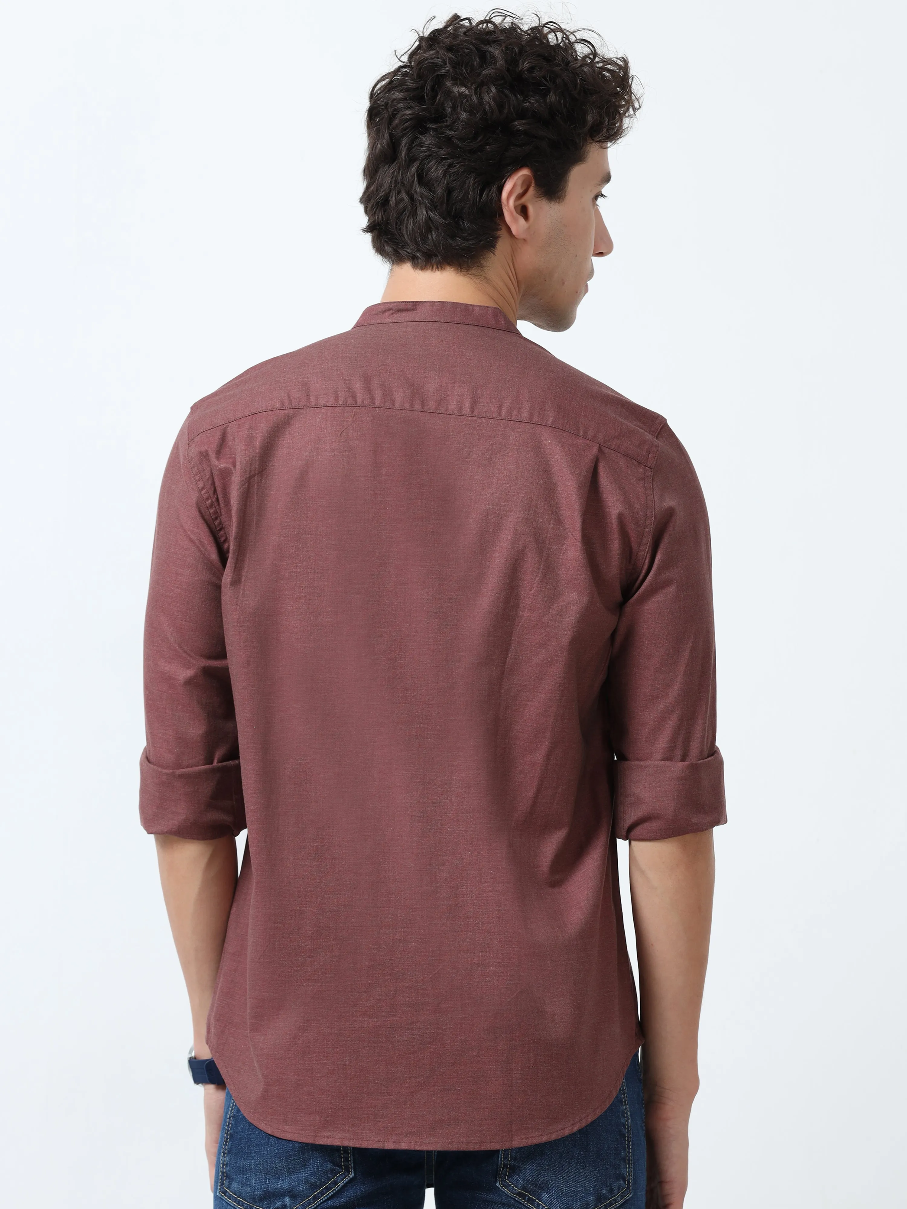 Beckett - Chinese Neck Plain Shirt - Rose Ebony