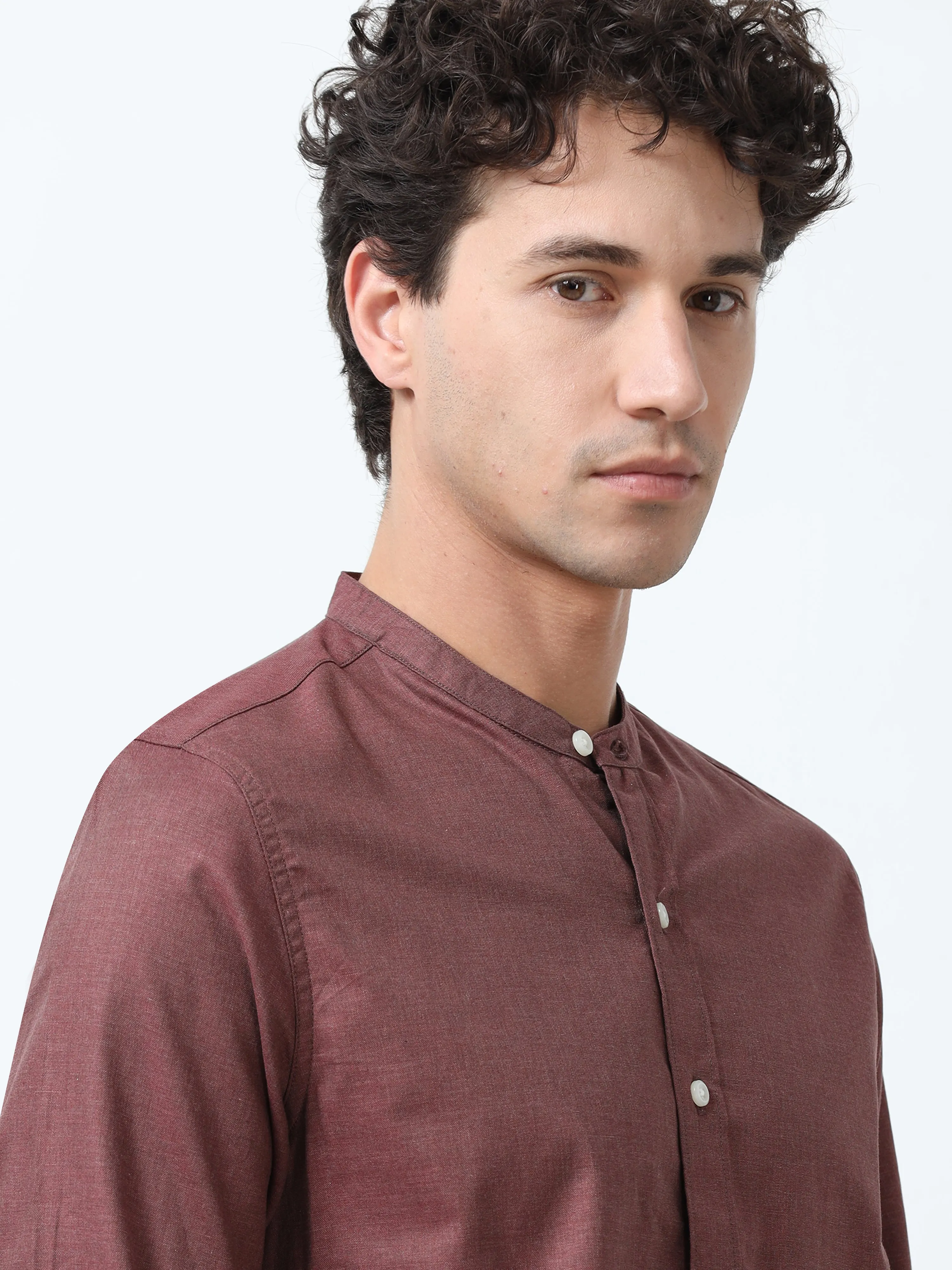 Beckett - Chinese Neck Plain Shirt - Rose Ebony