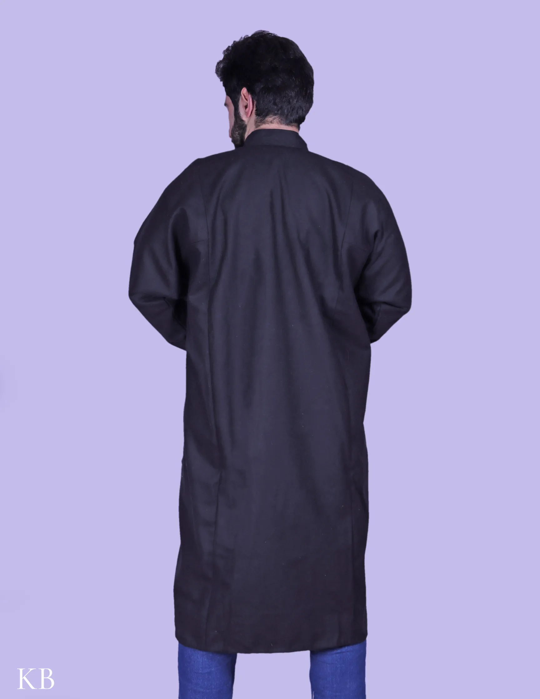 Black Chinese Collar Tweed Phiran