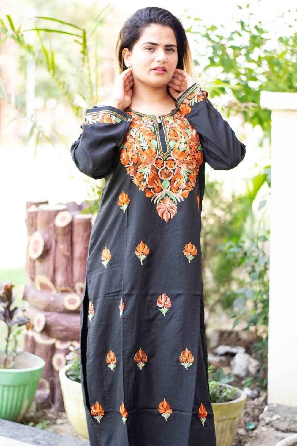 Black Colour Cotton Kurti With Beautiful Aari Embroidery Gives Attractive Look To The Wearer.
