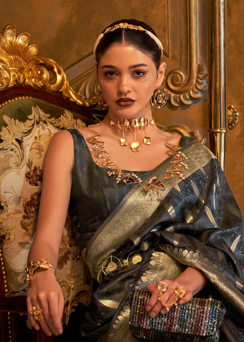 Bollywood Style Dazzling Black Pure Satin Silk Saree