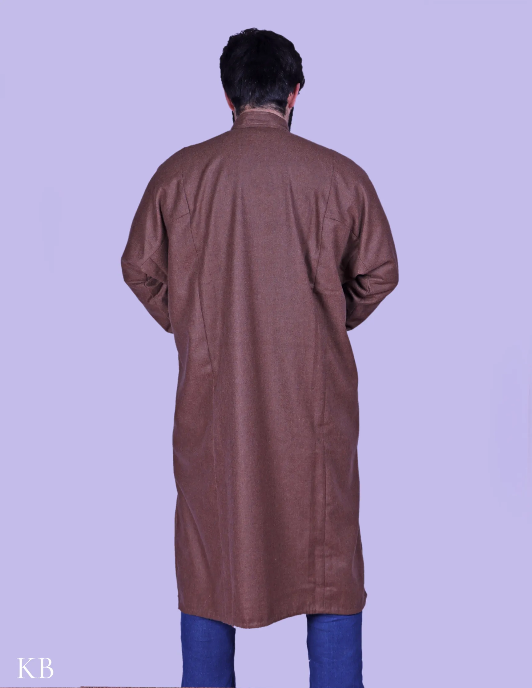 Brown Chinese Collar Tweed Phiran