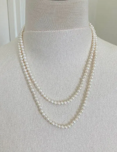 Classic Near Round Pearl Necklace | 40” White Pearl Strand | By Pearly Girls