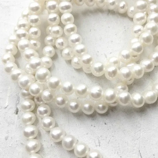 Classic Near Round Pearl Necklace | 40” White Pearl Strand | By Pearly Girls