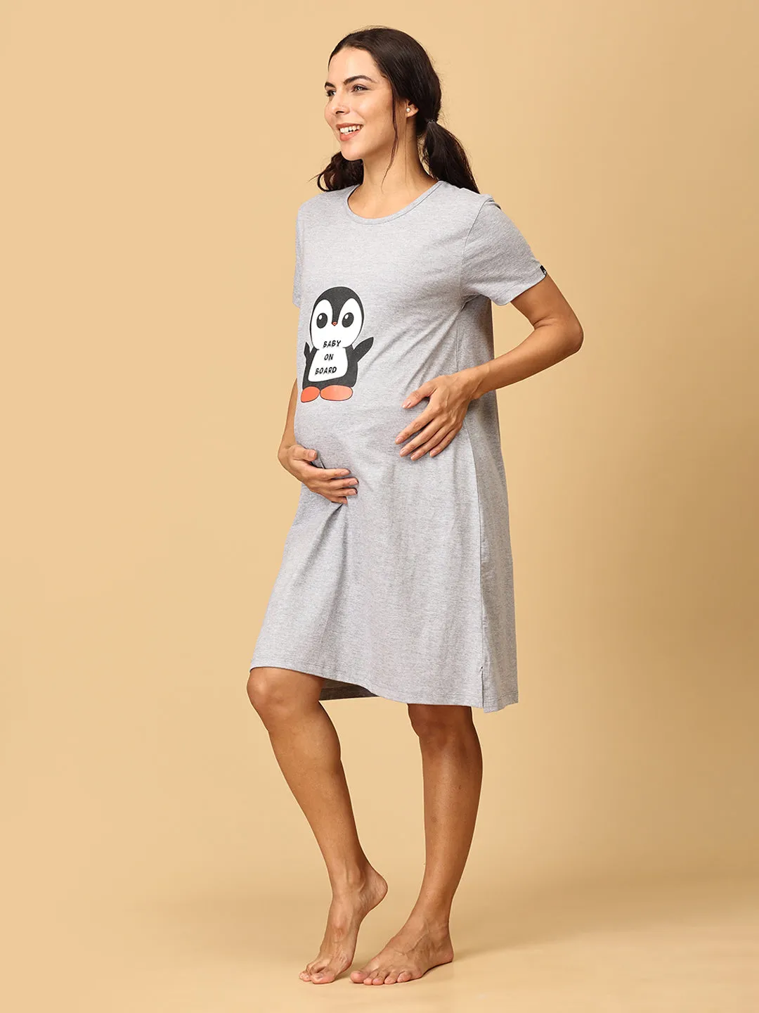Combo Of Sleepy Mumma & Baby On Board Maternity T-Shirt Dress