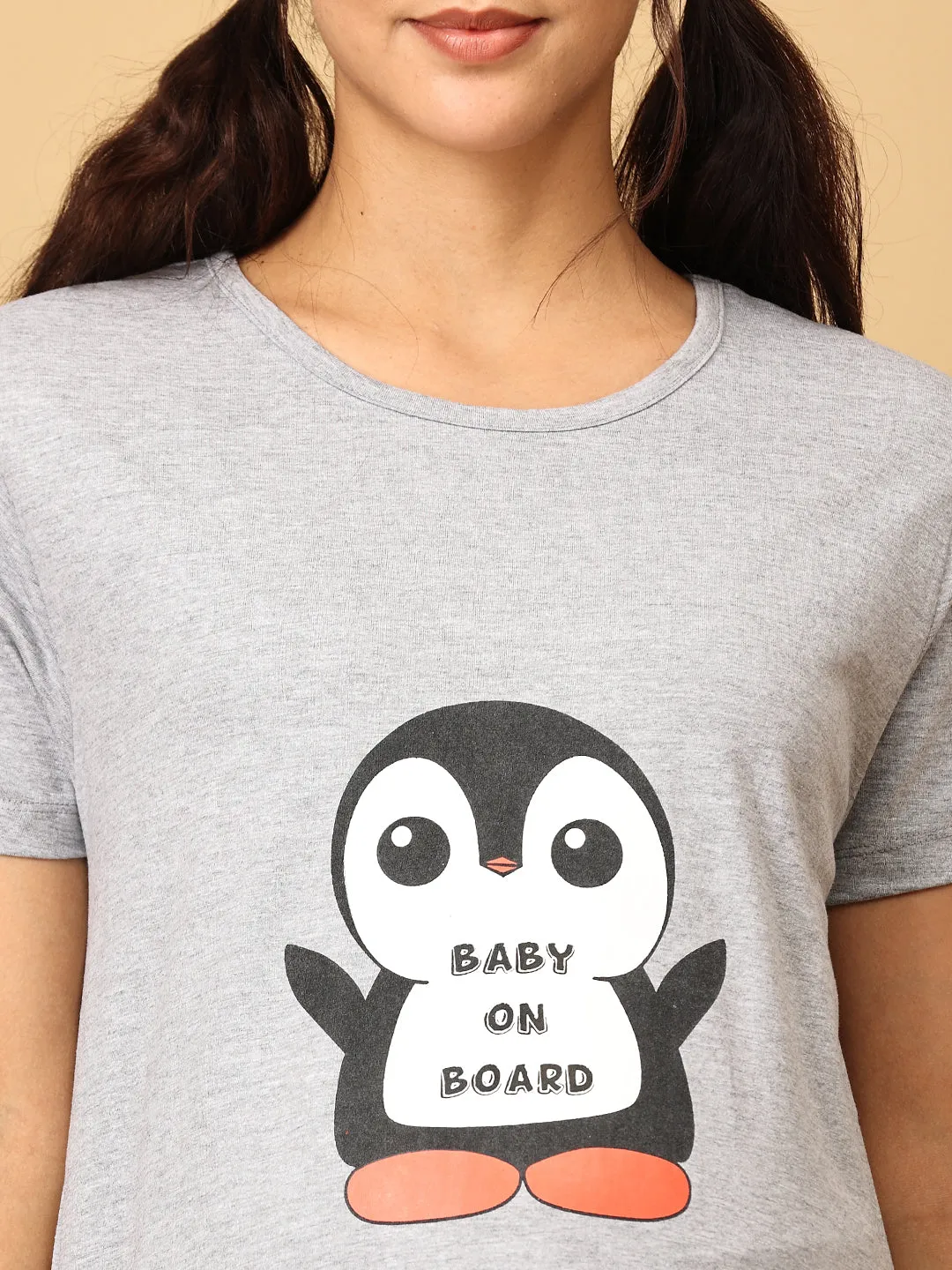 Combo Of Sleepy Mumma & Baby On Board Maternity T-Shirt Dress