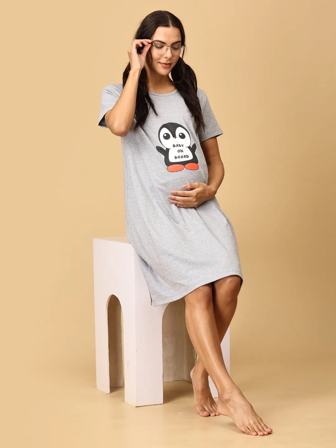 Combo Of Sleepy Mumma & Baby On Board Maternity T-Shirt Dress