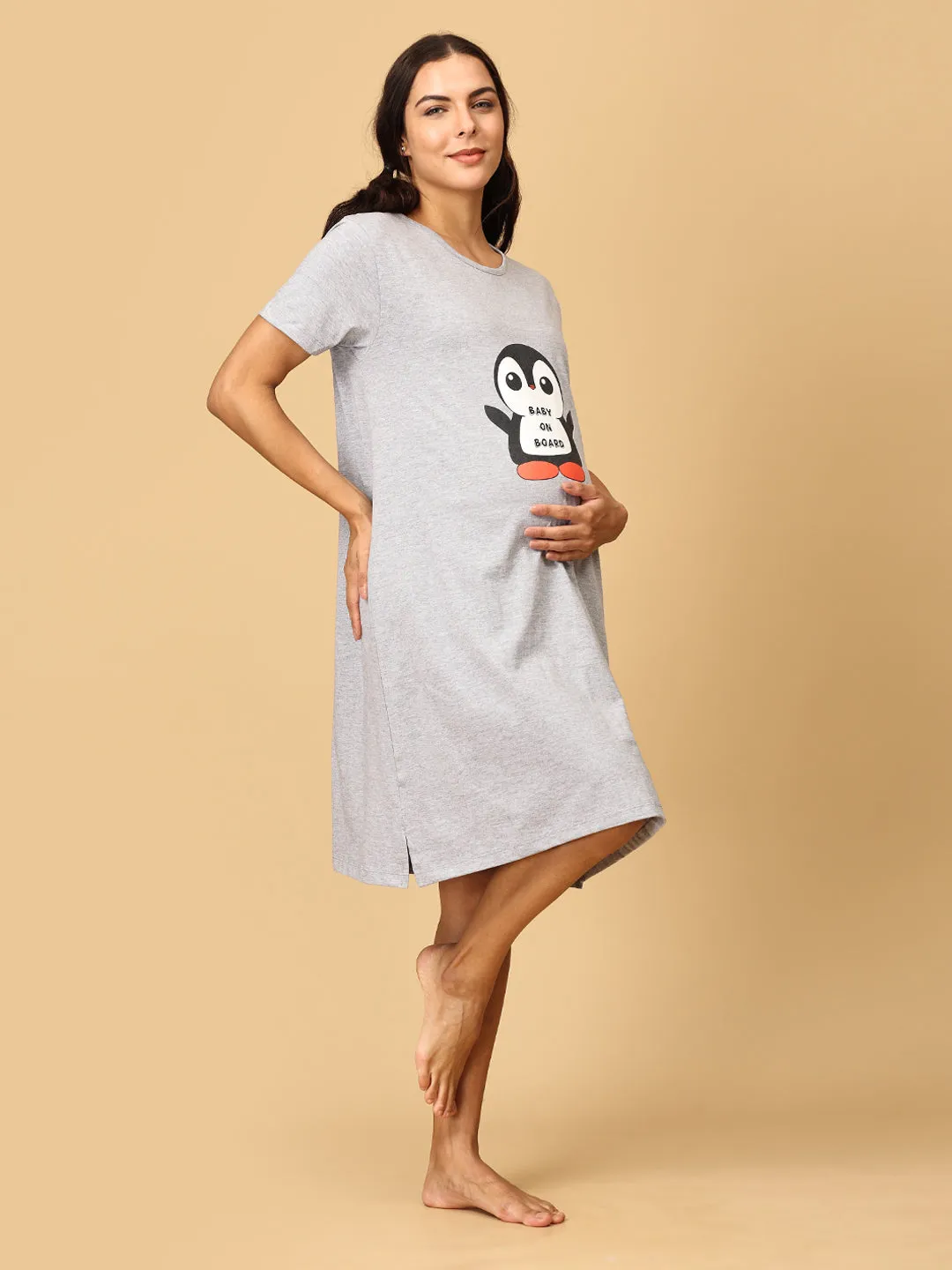 Combo Of Sleepy Mumma & Baby On Board Maternity T-Shirt Dress