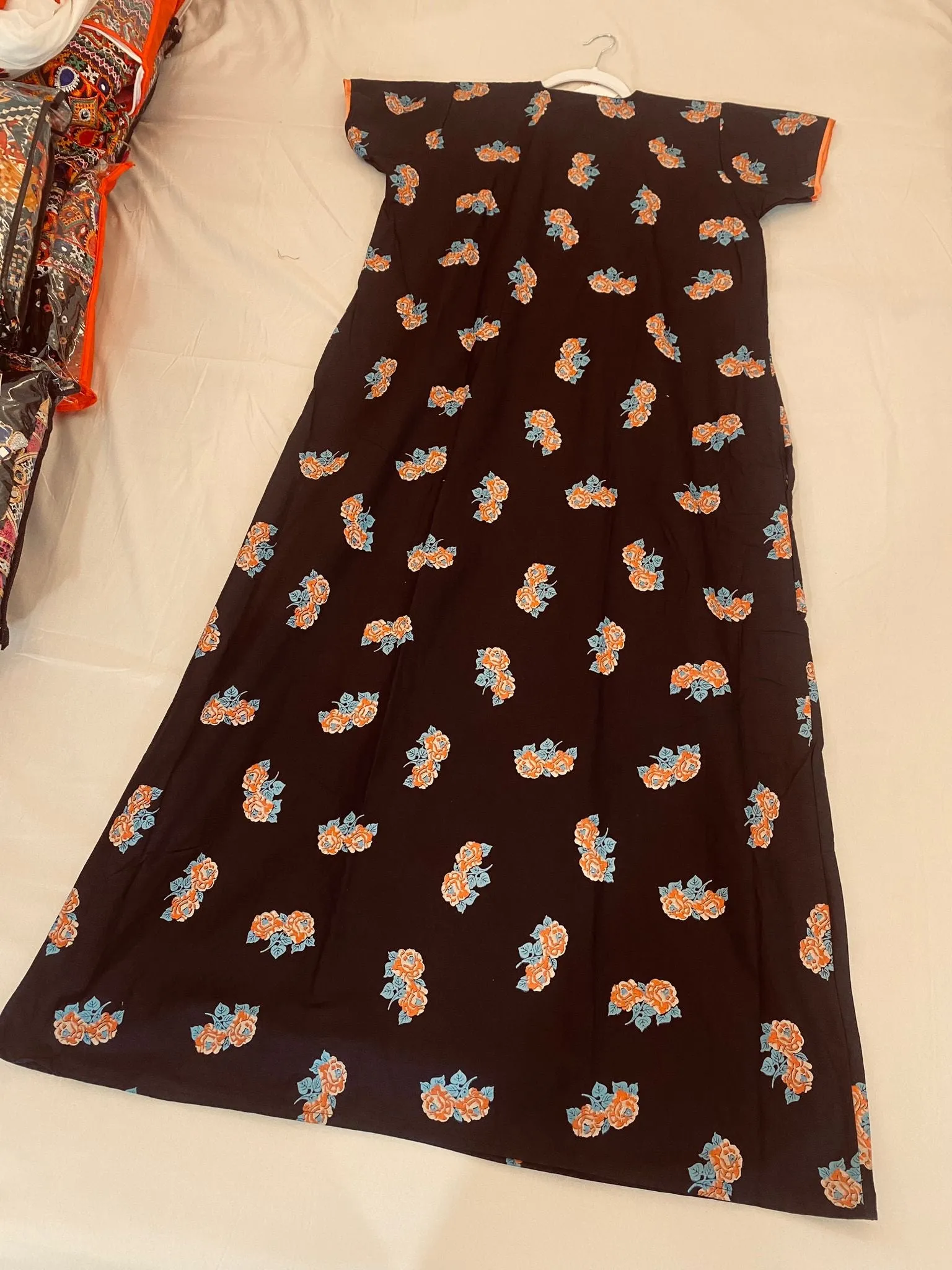 Comfy Black with Orange And Blue Design Feeding Nighty