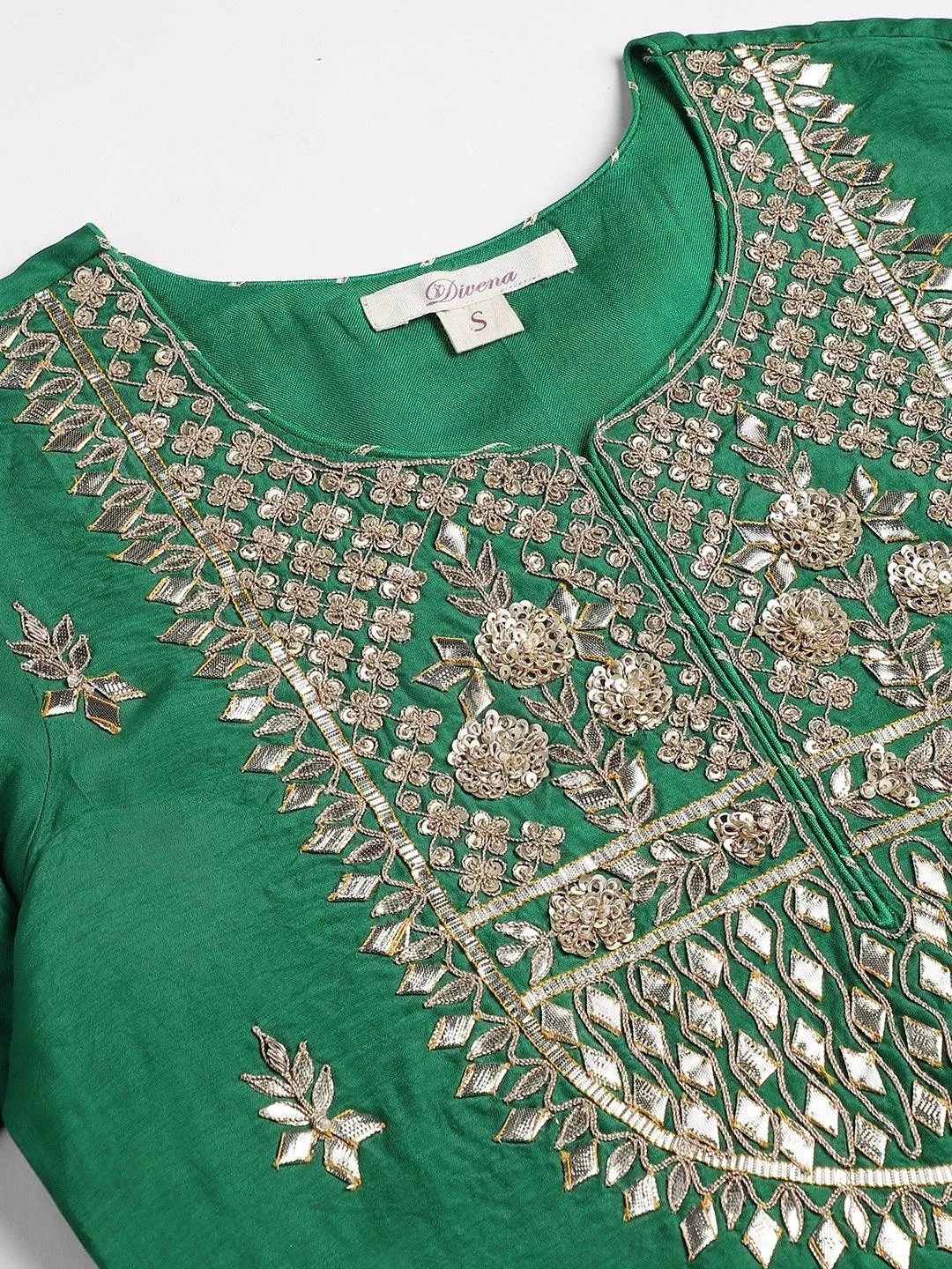 Dark Green Russian Silk Hand Embroidery Kurta Sharara With Organza Dupatta
