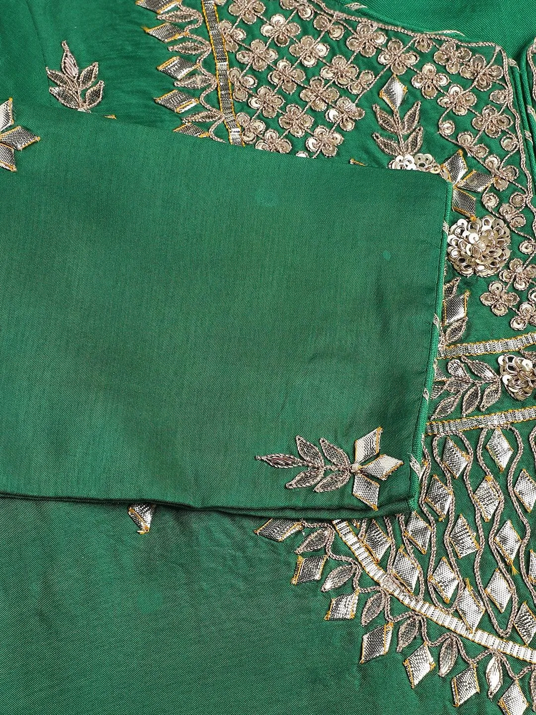 Dark Green Russian Silk Hand Embroidery Kurta Sharara With Organza Dupatta