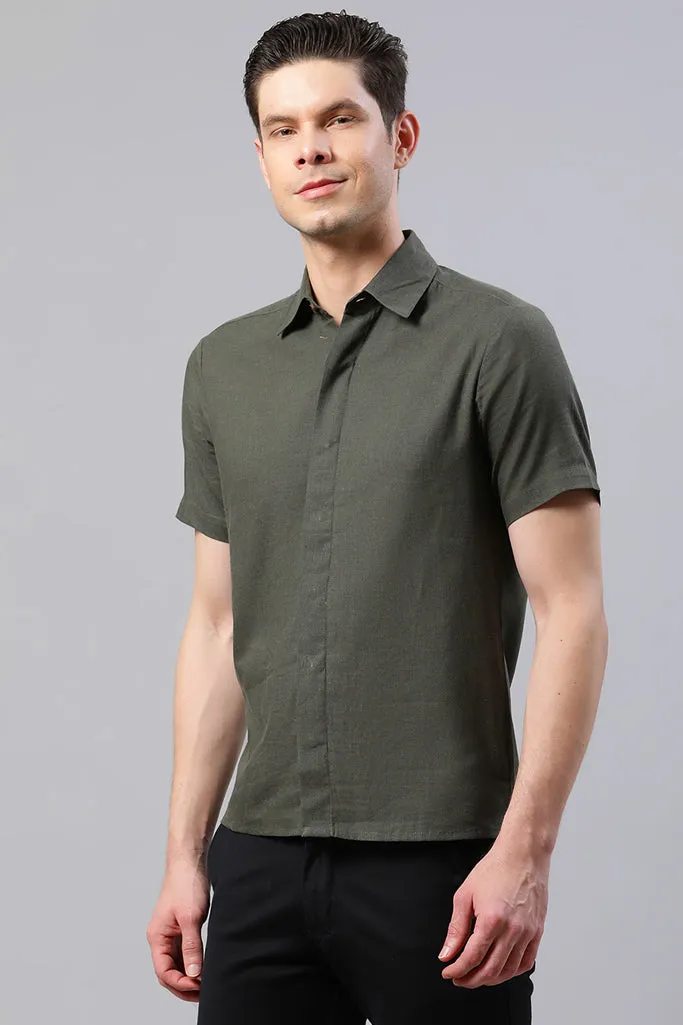 Deep Olive Solid Slim Shirt