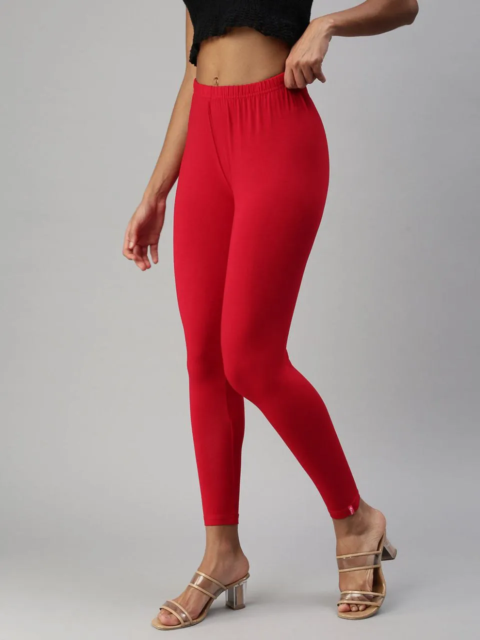 Delightful Premium Stretchable Cotton Fabric Apple Red Colored Leggings For Women