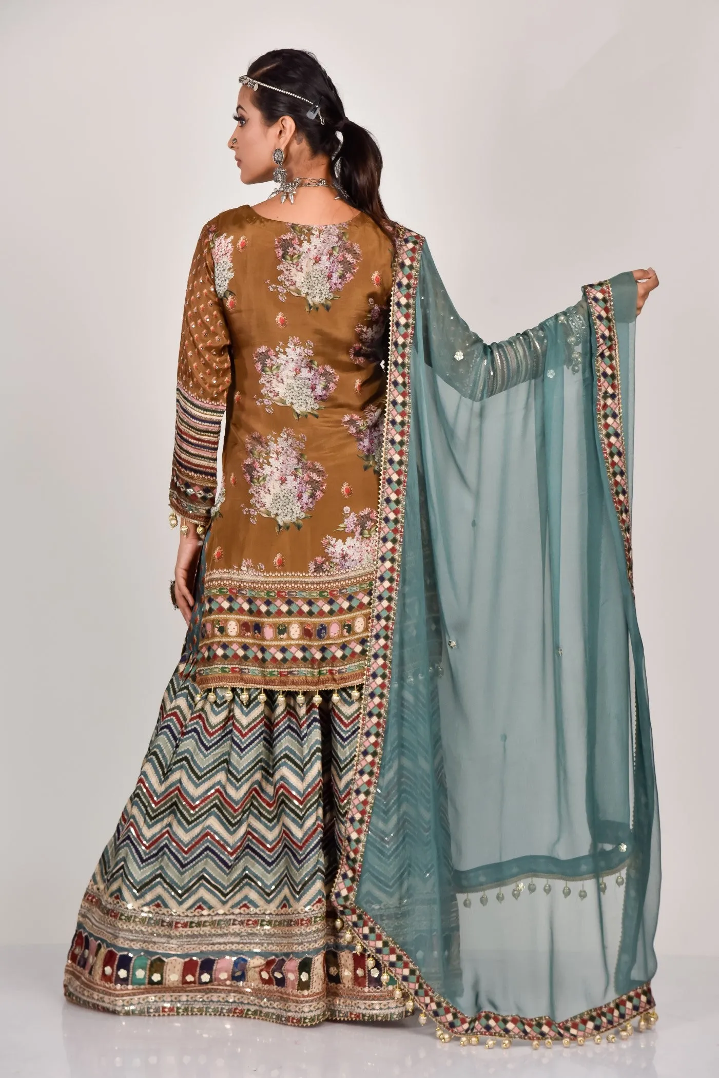 Dusky Blue Embellished Sharara Set