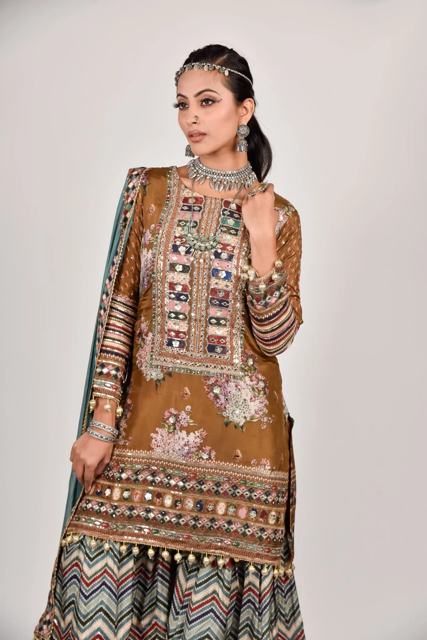 Dusky Blue Embellished Sharara Set