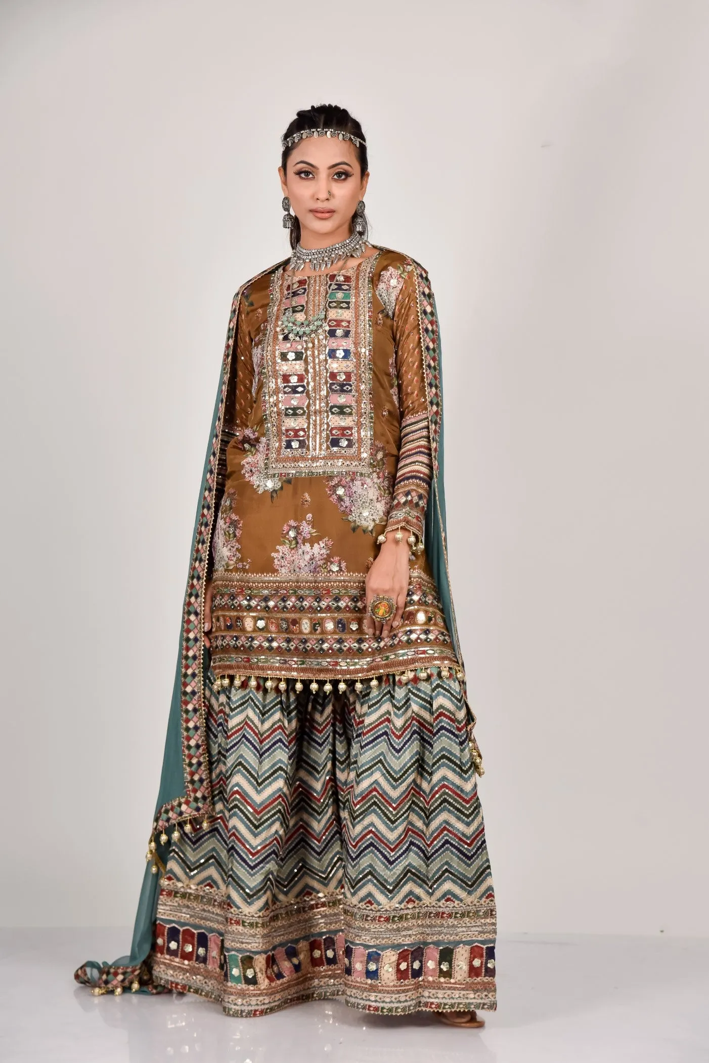 Dusky Blue Embellished Sharara Set