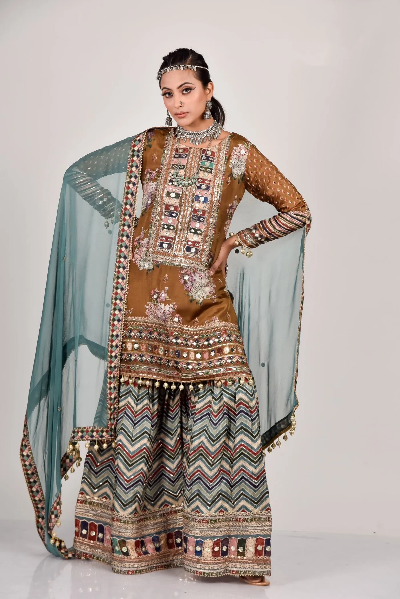 Dusky Blue Embellished Sharara Set