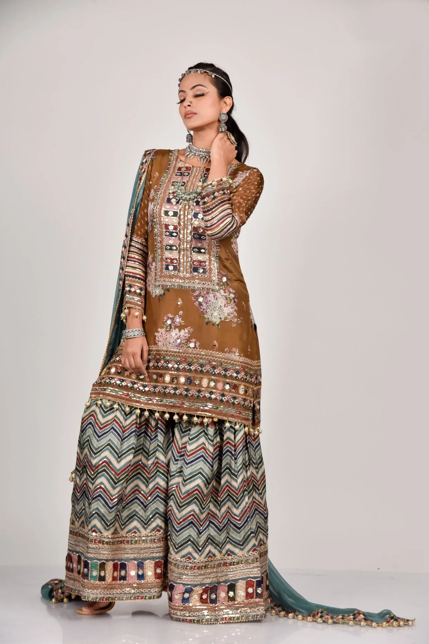 Dusky Blue Embellished Sharara Set