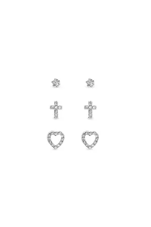 EarSense Trio  Cubic Zirconia, Cross and Heart Trio