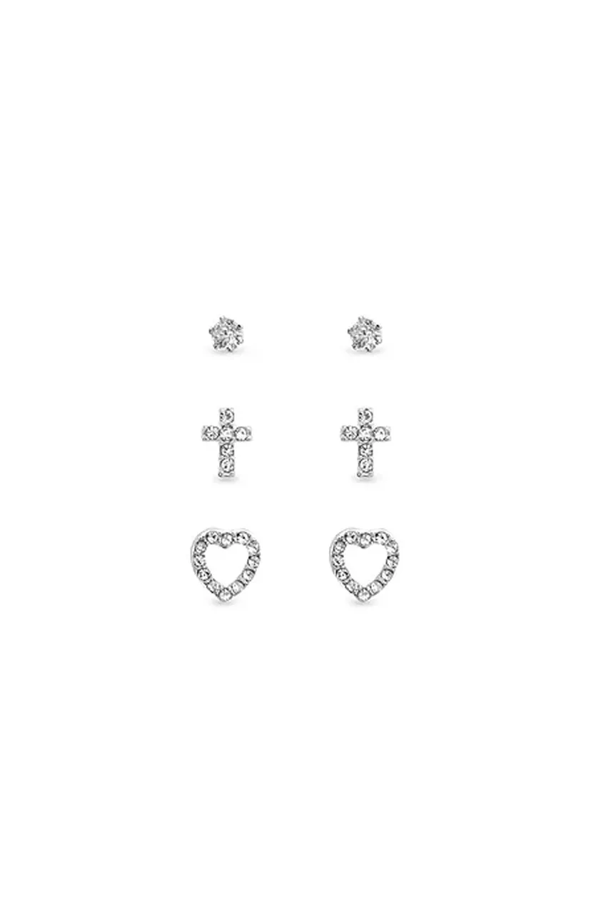 EarSense Trio  Cubic Zirconia, Cross and Heart Trio