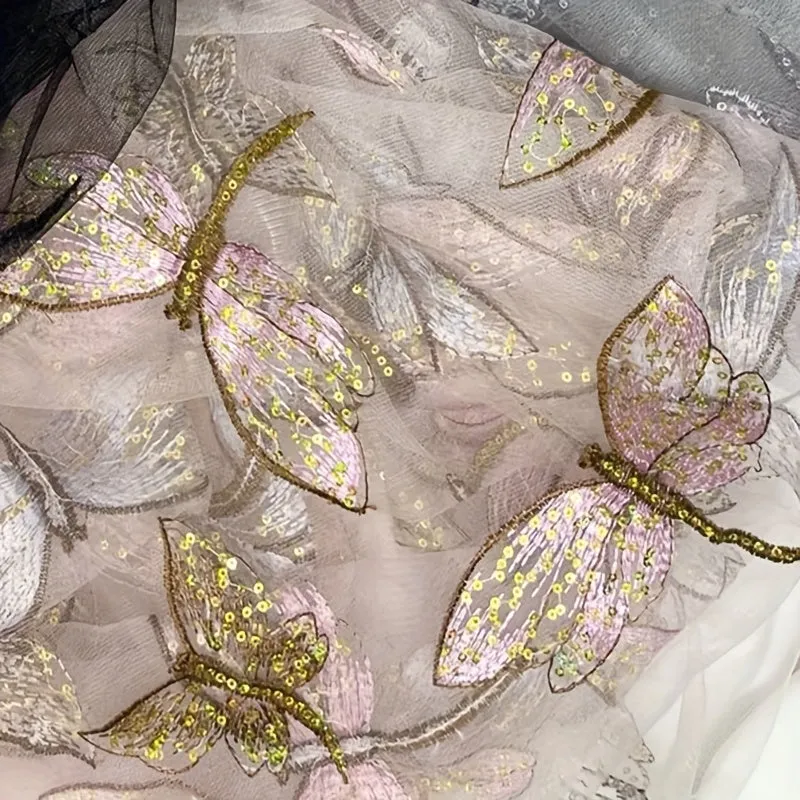 Embroidered Butterfly Tulle Fabric for DIY Wedding Dress and More
