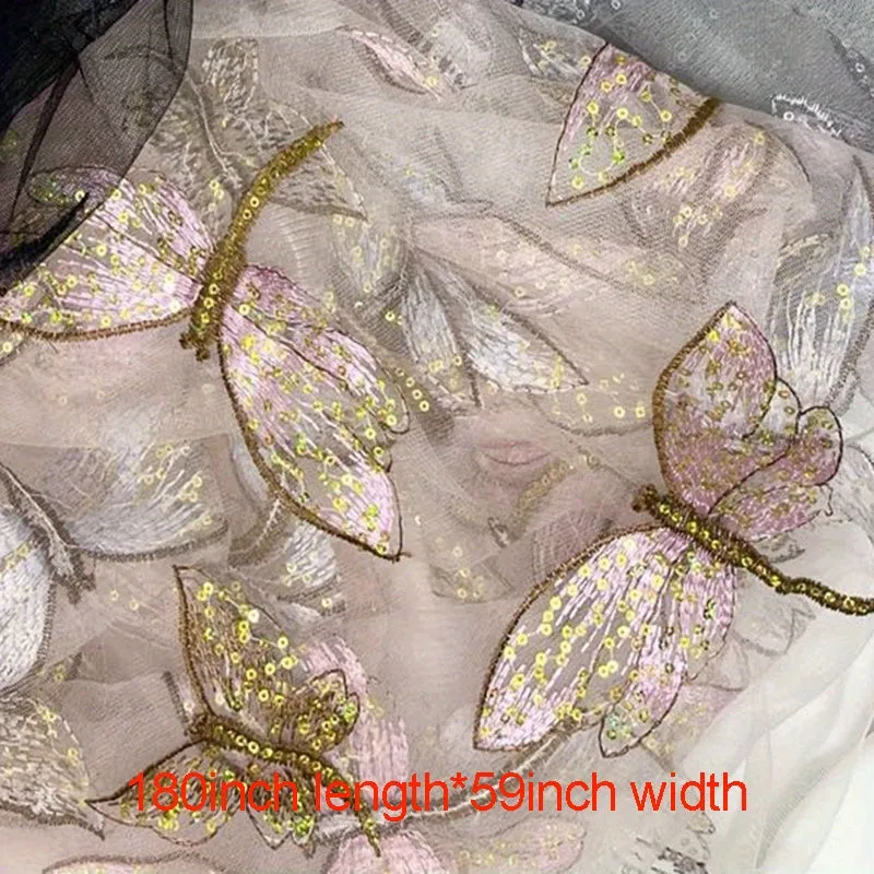 Embroidered Butterfly Tulle Fabric for DIY Wedding Dress and More