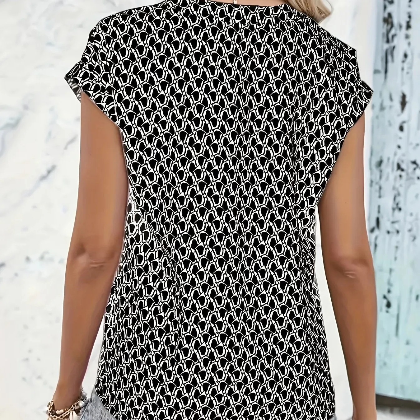 Geometric Print Plus Size Short Sleeve Blouse for Women