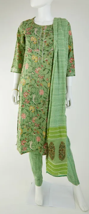 Green Kurta, Pants and Dupatta set