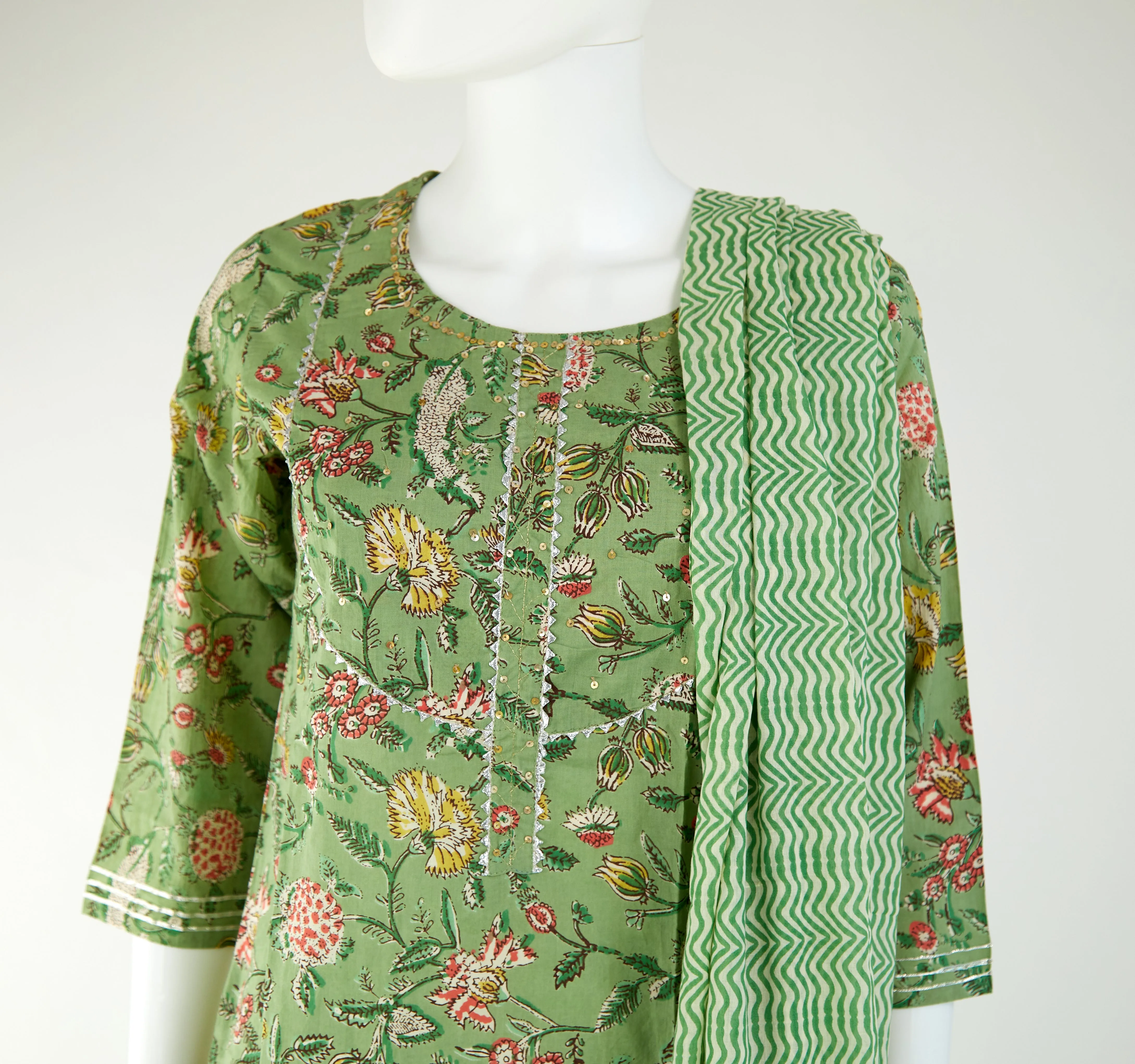 Green Kurta, Pants and Dupatta set