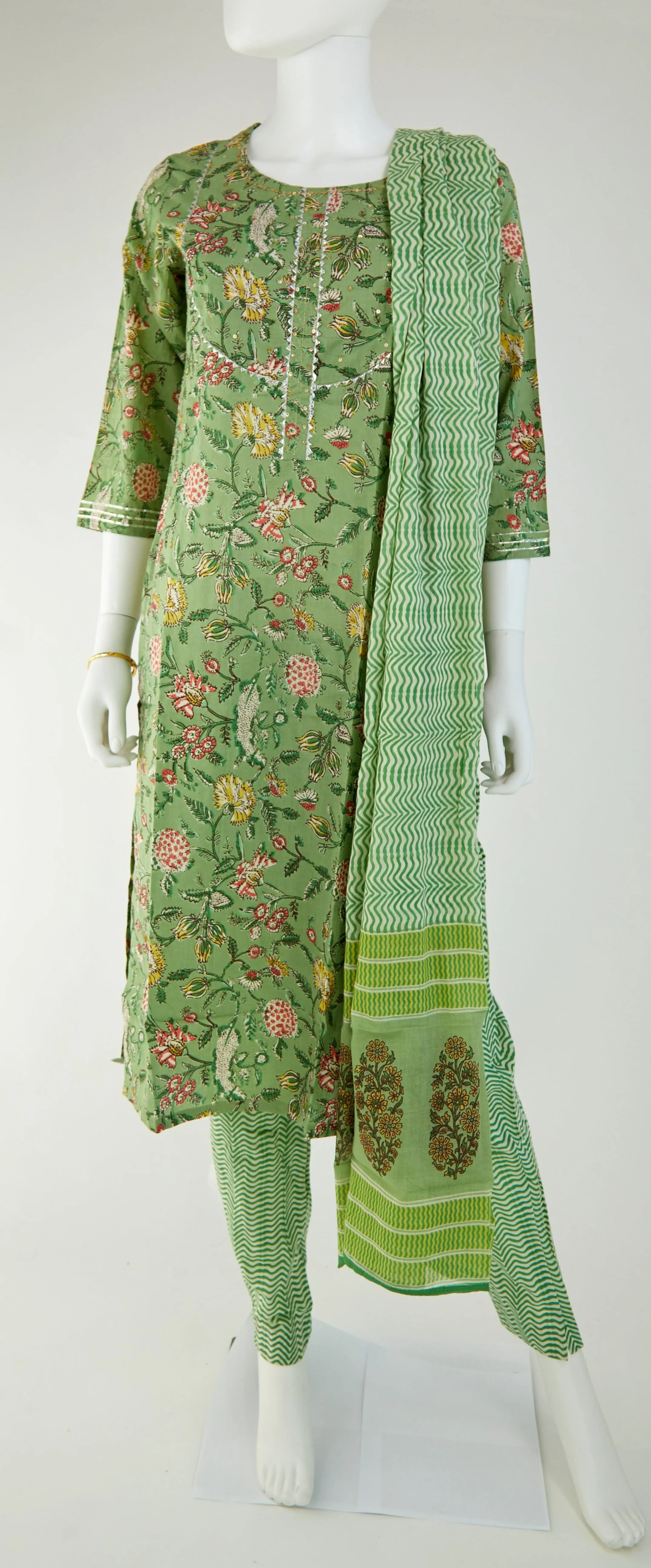 Green Kurta, Pants and Dupatta set