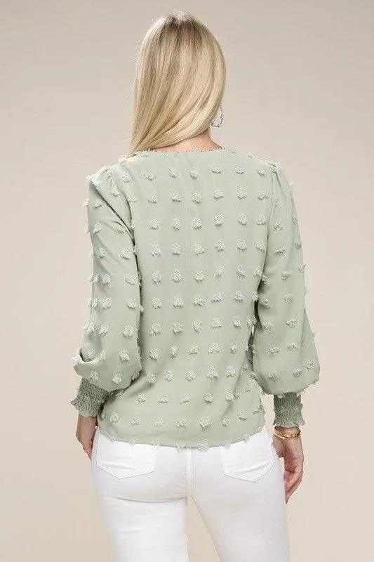 Green Long Sleeved Contrast Lace Blouse