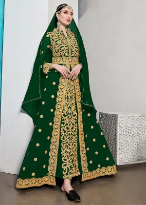 Green Stone & Mirror Work Embroidered Anarkali Suit
