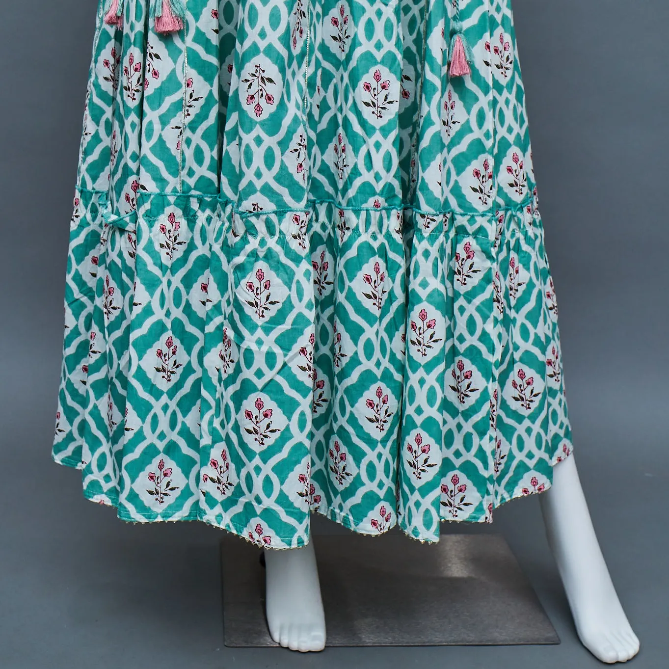 Green White Pink  A-Line Kurti
