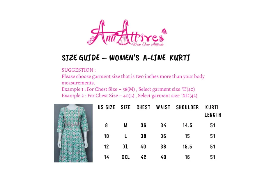 Green White Pink  A-Line Kurti