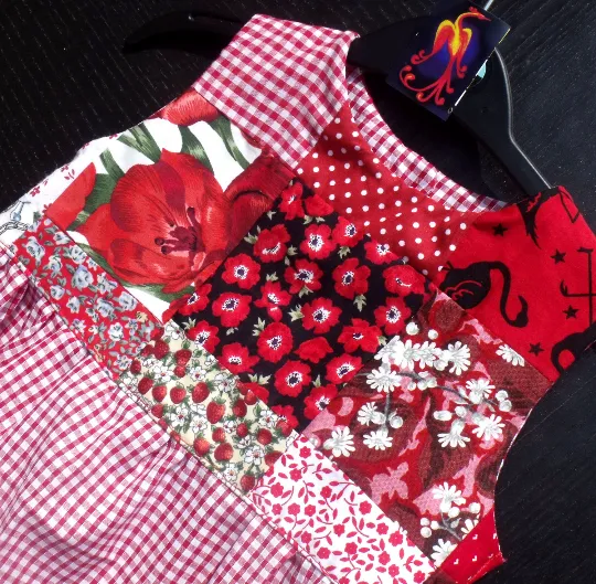 Handmade,  girls dress, 100% cotton patchwork top gingham skirt,  fit from 2 years