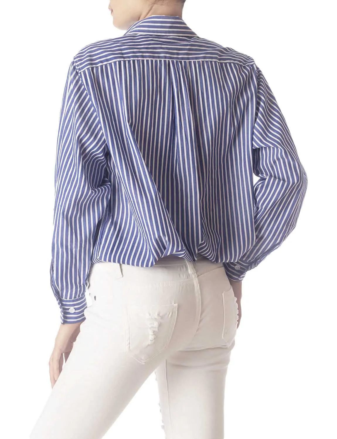 iB-iP Women's Navy Stripes Cotton Button Long Sleeve Shirt