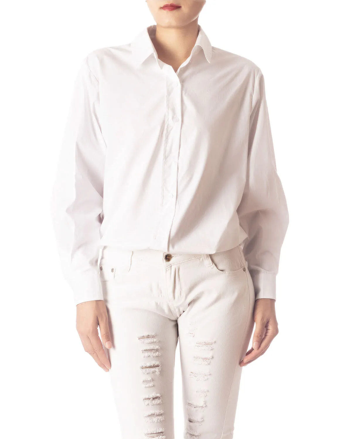 iB-iP Women's Navy Stripes Cotton Button Long Sleeve Shirt