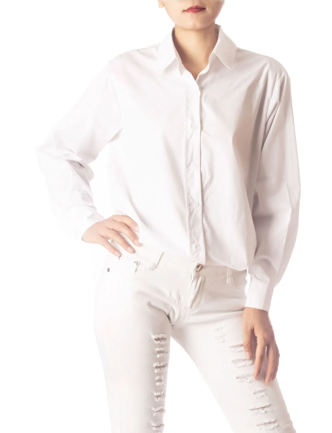 iB-iP Women's Navy Stripes Cotton Button Long Sleeve Shirt
