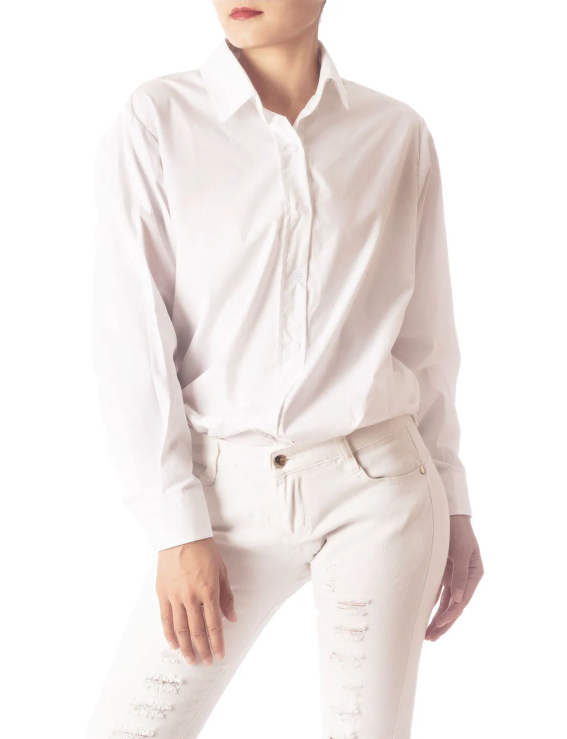 iB-iP Women's Navy Stripes Cotton Button Long Sleeve Shirt