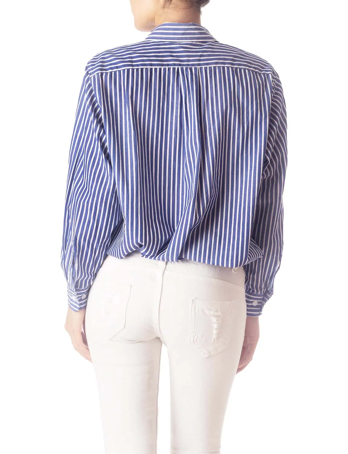 iB-iP Women's Navy Stripes Cotton Button Long Sleeve Shirt