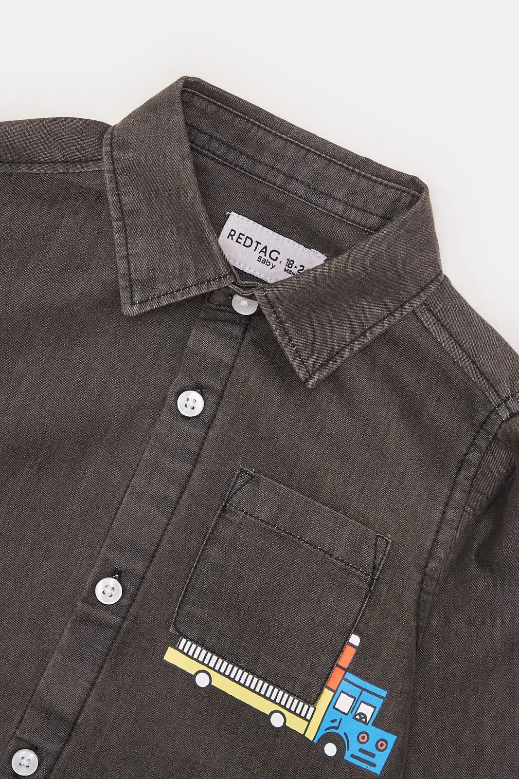 Infant Boys Grey Printed Denim Shirt