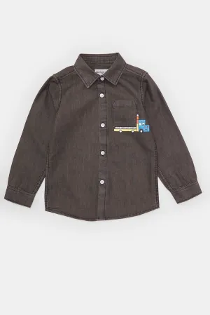 Infant Boys Grey Printed Denim Shirt